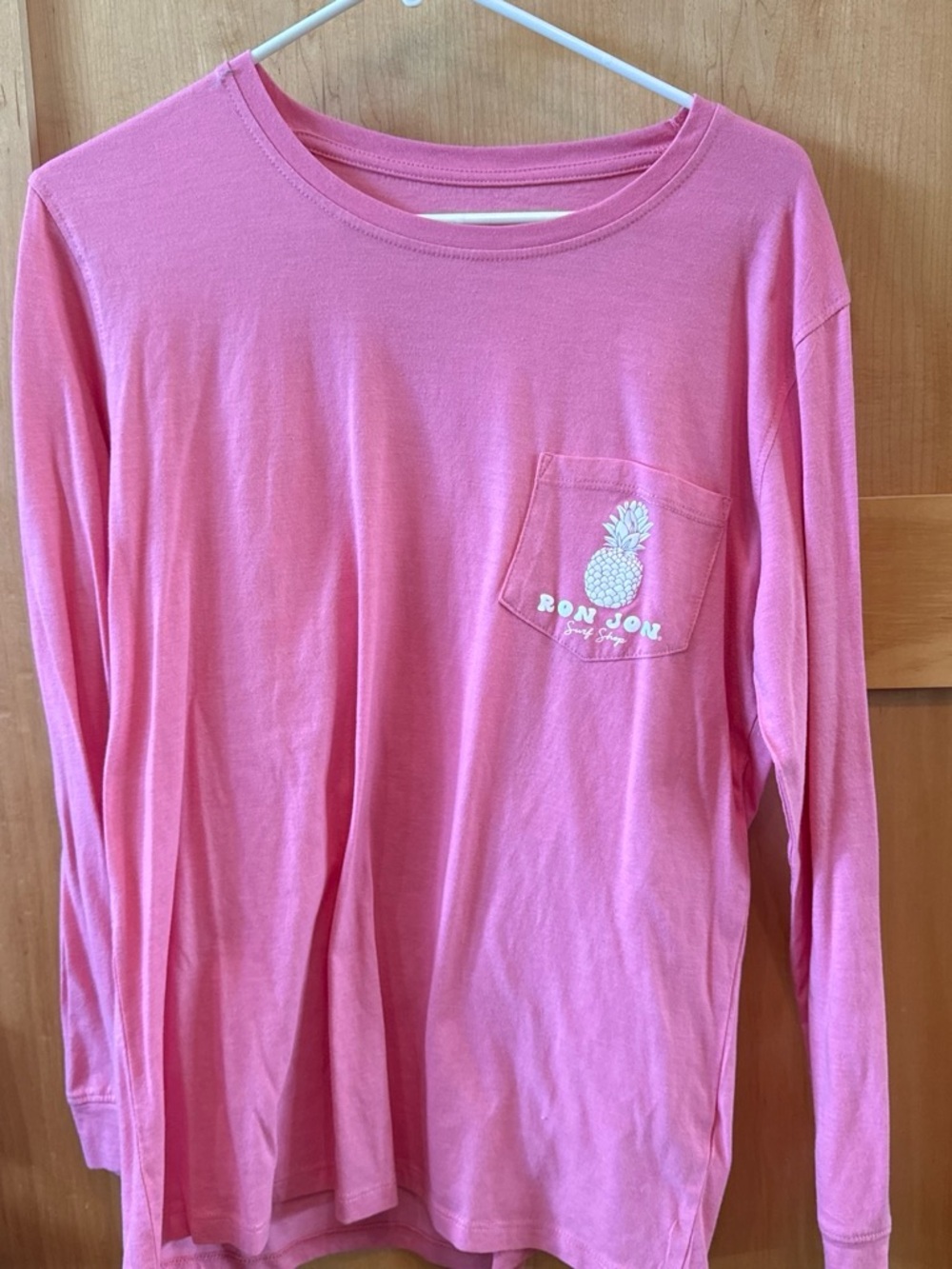 Ron Jon Pink Long Sleeve Tee with Pocket Pineapple Logo